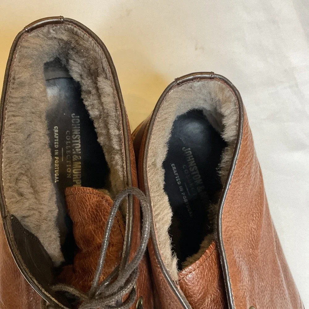 Johnston & Murphy Shearling Lined Boots Size 13 Cap Toe‎ Brown